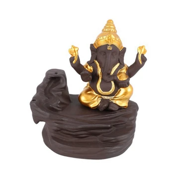 1 Adet Ganesha Geri Akış Tütsü Brülör Fil Tanrı Seramik Koni Buhurdan Ev Dekor