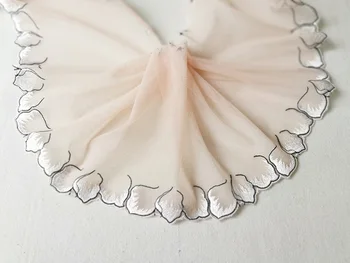 1 Yard Açık Pembe Örgü Nakış tül çiçek Dantel Trimler Kumaş düğün elbisesi Dikiş Malzemeleri Giyim Aksesuarları 19 cm
