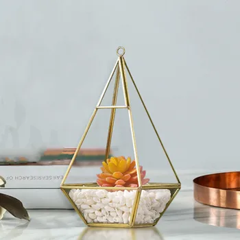 12 * 12 * 24 cm Metal Çerçeve Cam Ev Vazo Ev Dekorasyon Altın Kare Tarzı Ebedi Hayat Çiçek Hediye Kutusu Düğün DIY Prop