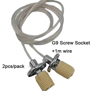 2 adet / paket G9 iplik seramik lamba tutucu ile 1m asılı tel g9 vida dişli soket tabanı + kablo aydınlatma aksesuarı toptan