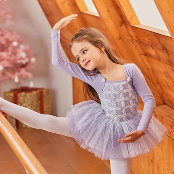 2020 Uzun Kollu Tutu Dans Elbise Çocuklar Sequins Jimnastik Kostüm Bale Dans Elbise Kızlar İçin Balerin Sahne Elbiseler JL1335