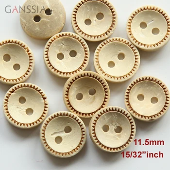 50 adet / grup Boyutu:11.5 mm Doğal yuvarlak testere dişi tasarımları hindistan cevizi düğmeleri, 11.5 mm, aksesuarları dikiş düğmesi (ss-138)