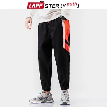 LAPPSTER-Gençlik Erkekler Siyah Yan Çizgili Streetwear Joggers Pantolon 2022 Adam Japon kargo pantolon Erkek Rahat Hip Hop Sweatpants