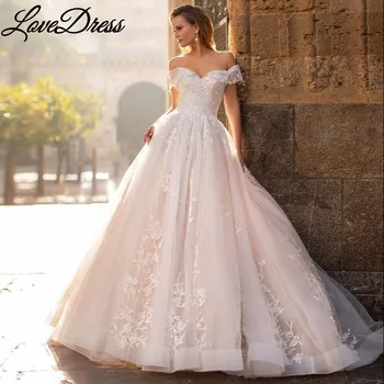LoveDress Lüks Kapalı Omuz düğün elbisesi Balo Shinning Dantel Aplikler Sevgiliye gelin kıyafeti Lace Up Vestido De Novia