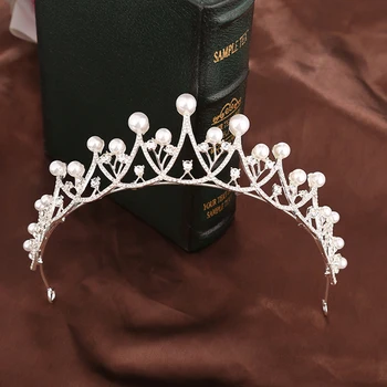 Popüler saç aksesuarları kadın Saç Çember Kore Taç İnci Şapkalar Kraliçe Düğün Metal Taç Saç Çember Toptan