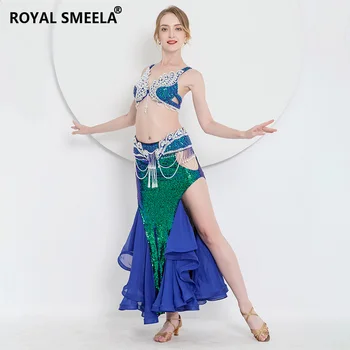 Seksi pullu oryantal dans kostümleri kadın oryantal dans sutyen kemer etek mermaid elbise pullu oryantal dans kıyafetleri performans giyim