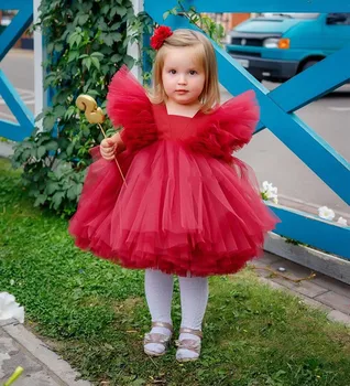 Sevimli Prenses Tutu Elbise Katmanlı tüllü çiçekli kız elbisesi Diz Boyu Bebekler Kız Tül Parti Elbiseler Doğum Günü Giyim