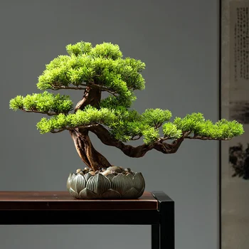 Simüle çam ve yeşil bitki bonsai Çin otel sundurma model oda dekorasyon sahte saksı hoş çam süsler arhat 