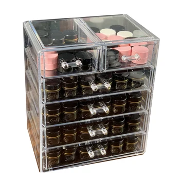Çift Ruj depolama çekmecesi DIY Şeffaf akrilik saklama kutusu Şık masaüstü saklama kutusu Büyük kozmetik mücevher organizatör