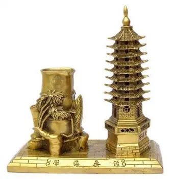 Çin zarif oyma pirinç, Wenchang kulesi, bambu filizleri, kalemlik, heykel